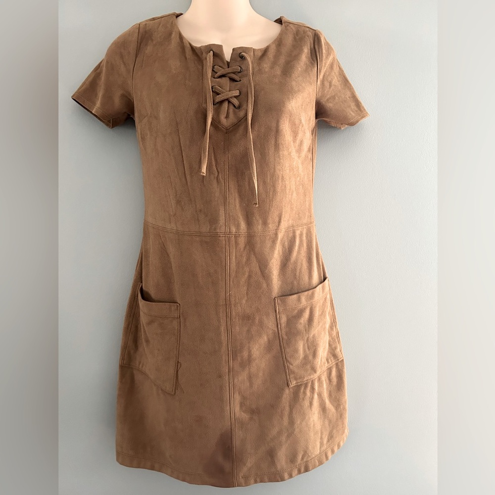 Ladies Womens Hollister suede brown mini‎ dress xs